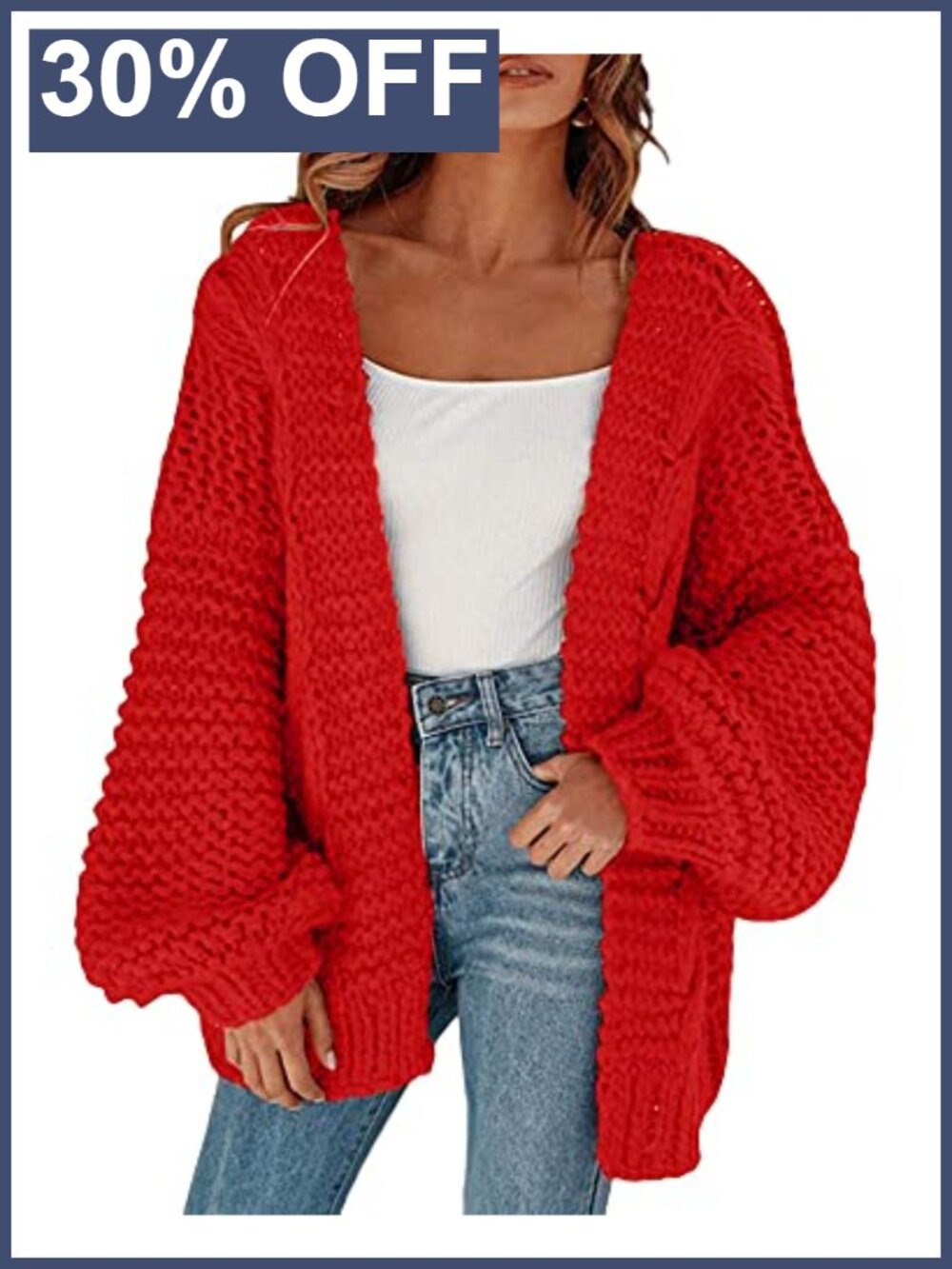 Open Front Chunky Knit Cardigan Loose Lantern Sleeve Oversized Sweater Coat